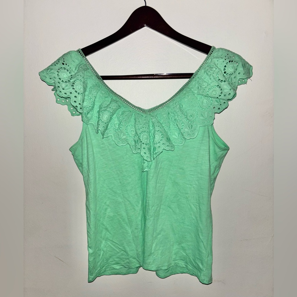 New Lilly Pulitzer Plaza Top Eyelet Ruffle Short Sleeve Large Patina Green - Picture 6 of 9